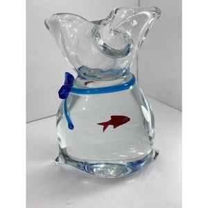 Oscar Zanetti Murano Art Glass Fish In A Bag Vietri Inc. Made In Italy Signed